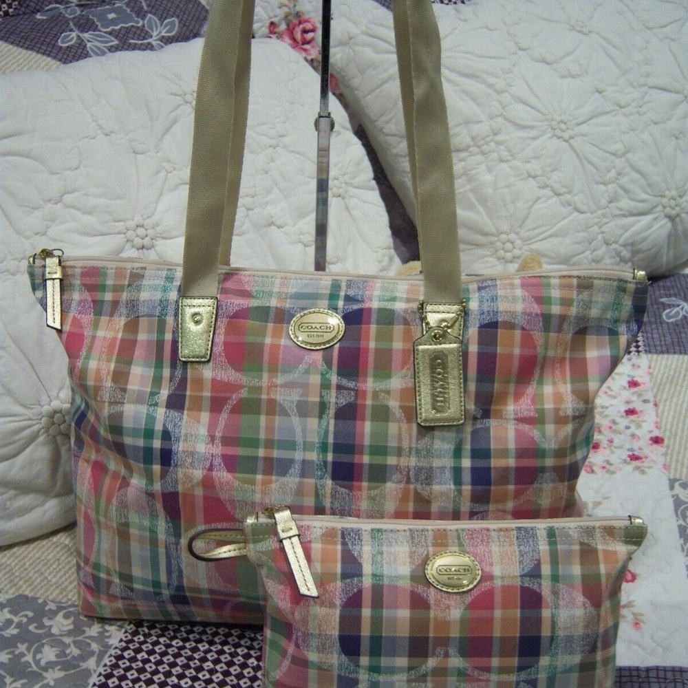 Coach Madras Print Tote Bag (HOLD FOR GARRETT86)
